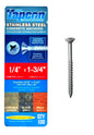 Tapcon 1/4" x 1-3/4" Stainless Steel Phillips Flat Head Concrete Anchor Screws 3374907 | 100 Pack | Drill Bit Included