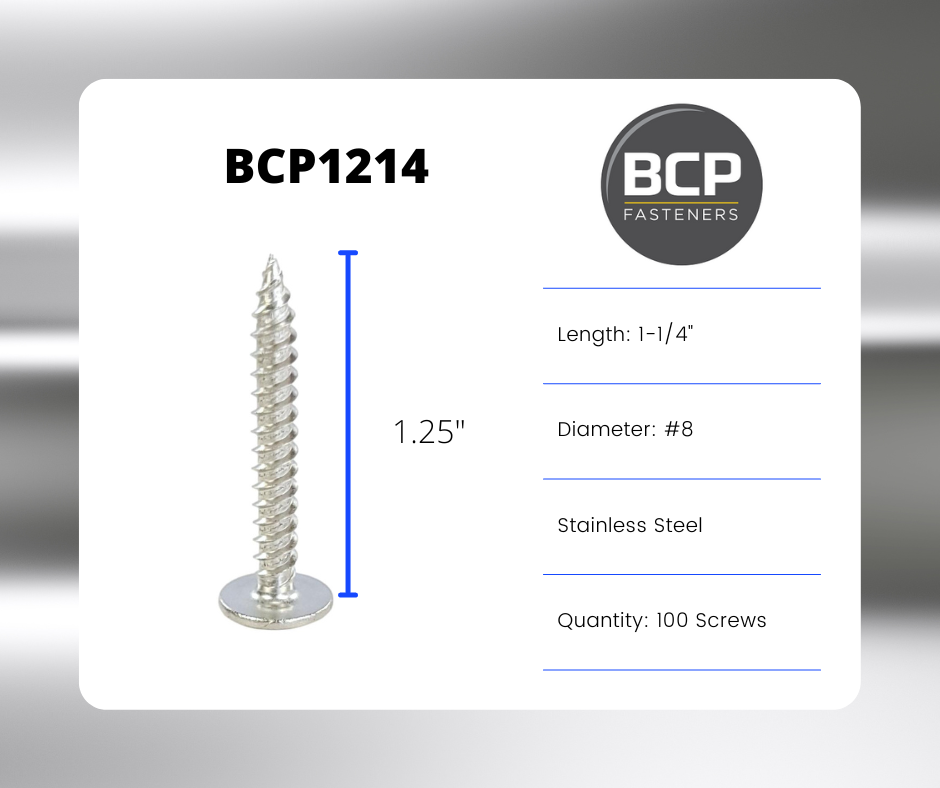 50 Qty #8 x 1-1/4" 304 Stainless Steel Phillips Modified Truss Head Wood Screws (BCP1215)