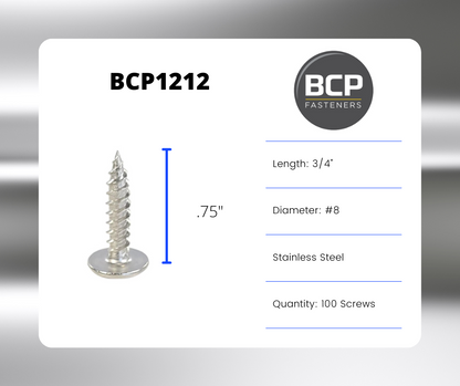 50 Qty #8 x 3/4" 304 Stainless Steel Phillips Modified Truss Head Wood Screws (BCP1214)