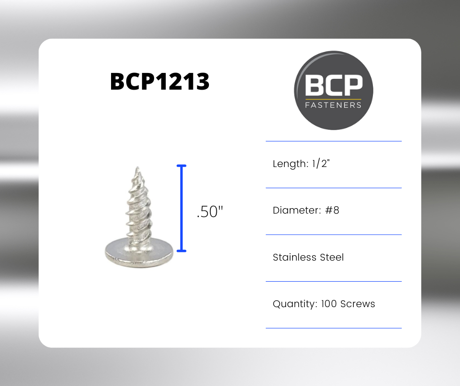 50 Qty #8 x 1/2" 304 Stainless Steel Phillips Modified Truss Head Wood Screws (BCP1213)