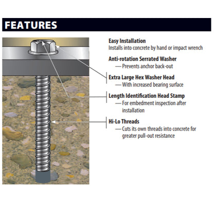 Red Head Tapcon+ 3/8" x 4" Stainless Steel Large Hex Head Concrete Anchor Screws SLDT-3840 | 50 Pack