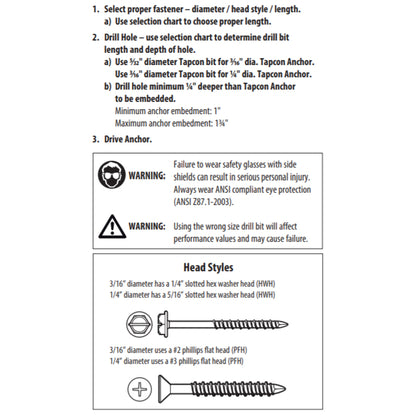 Tapcon 1/4" x 4" Star Torx Head Concrete Anchor Screws 3195407V2 | 100 Pack | Drill Bit Included