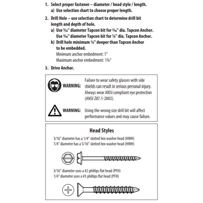 Tapcon 1/4" x 5" Star Torx Head Concrete Anchor Screws 3197407V2 | 100 Pack | Drill Bit Included